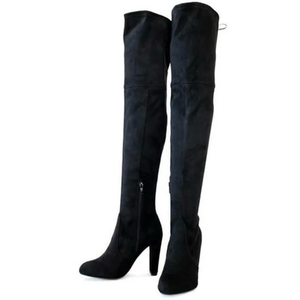 Wild Diva Lounge Women’s Heeled Over-the-Knee Black Boots (Size 7.5)